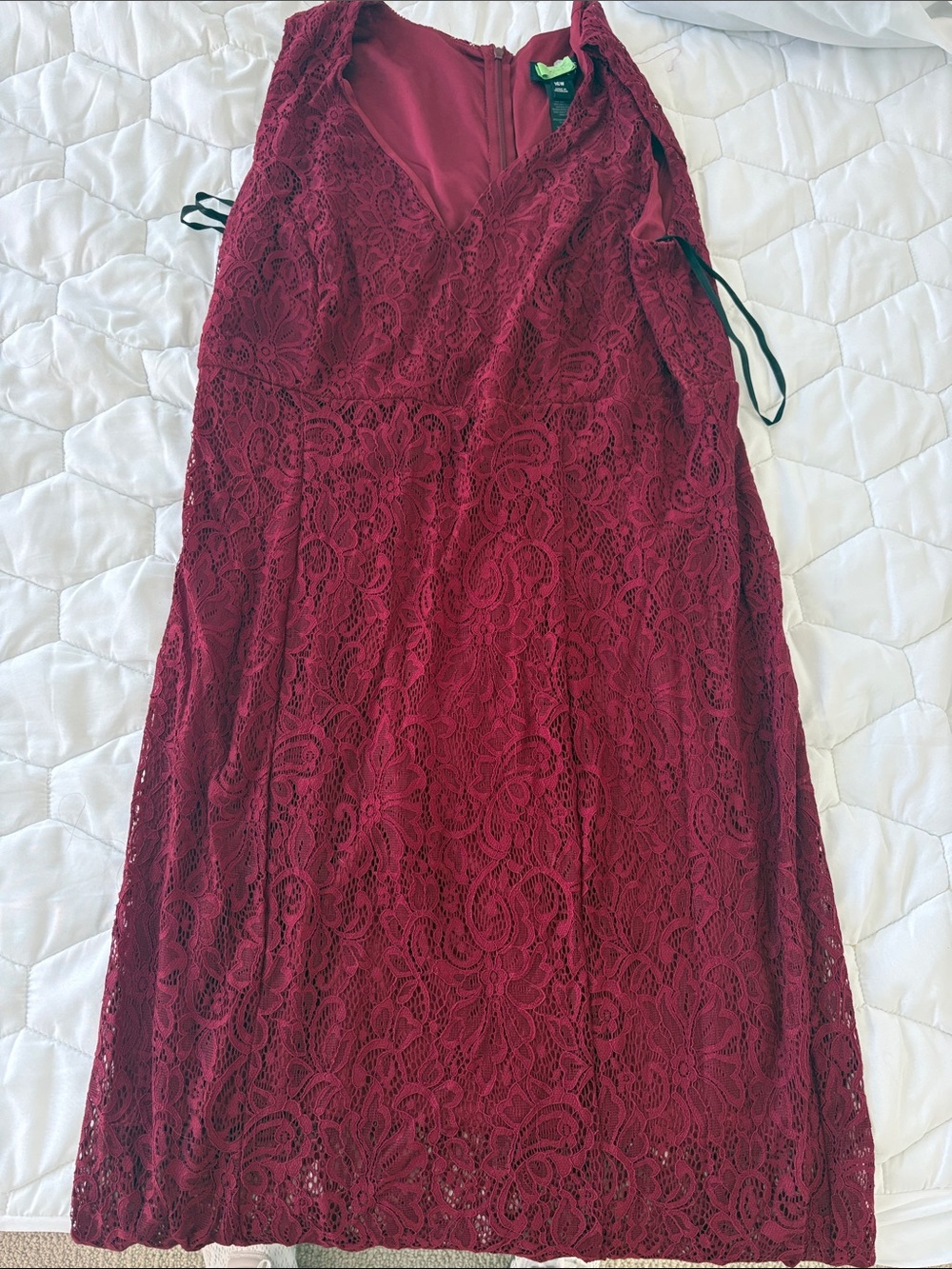 Deep Red Lace V-Neck Womens Dress